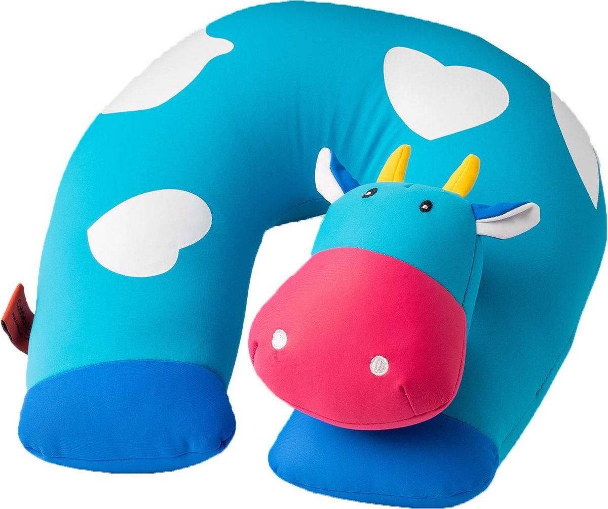 Cuddlebug - U-Cow - Knuffelkussen - Kampeerkussen - Nekkussen (reizen) - 32 cm x 32 cm - Wit - Blauw - R pet
