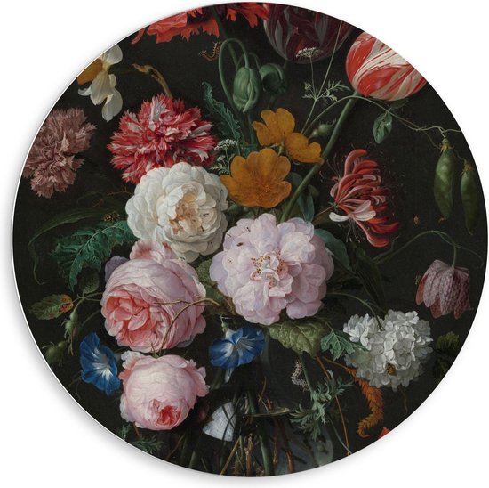 Forex Wandcirkel - Oude meesters - Stilleven: bloemen in vaas, Jan Davidsz. de Heem - 80x80cm Foto op Wandcirkel (met ophangsysteem)