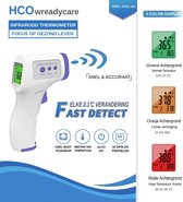 ♉ ♋♎ HCO® Digitale Infrarood voorhoofds thermometer. Koorts. Lichaams/Oppervlakte Thermometer met 3 kleur code.