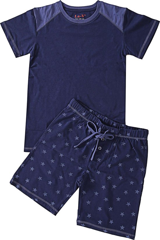 La V Shortama voor jongen- Donkerblauw met sterren print 116-122