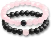 Kralen armband / relatie / heren / vrouw / vriendschap armband / love / BFF - zwart - roze - 0.8 cm