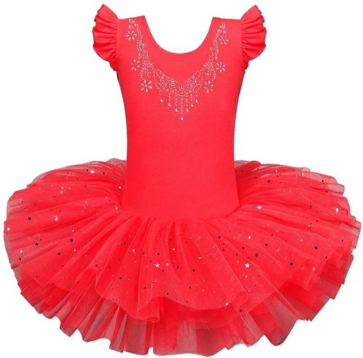 Balletpakje rood met Tutu Sparkle Style - Ballet - maat 104-110 prinsessen tutu verkleed jurk meisje