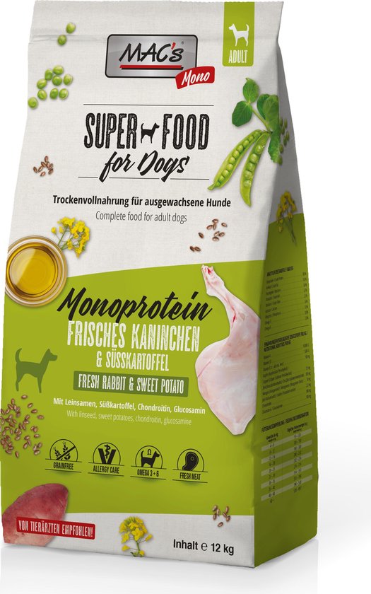 MAC's Superfood Hondenvoer Droogvoer - Hondenbrokken Mono Konijn - 12kg