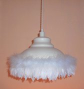 Funnylight Design lamp stoer Deluxe ecru metaal met witte boa hanglamp voor de woonkamer hal en slaapkamer