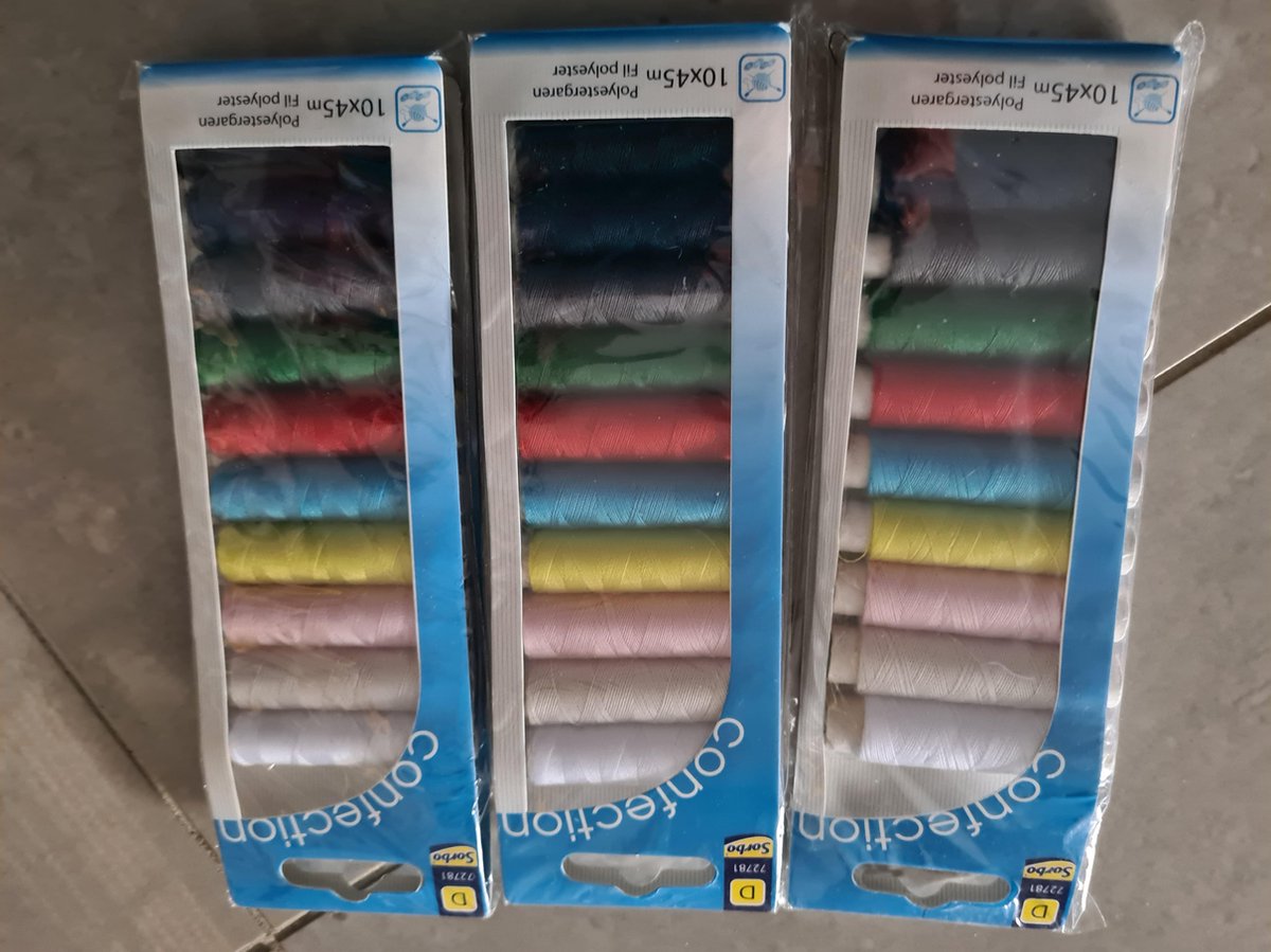 Sorbo polyester naaigaren 3x 10x45m - garenset - 30 klosjes garen