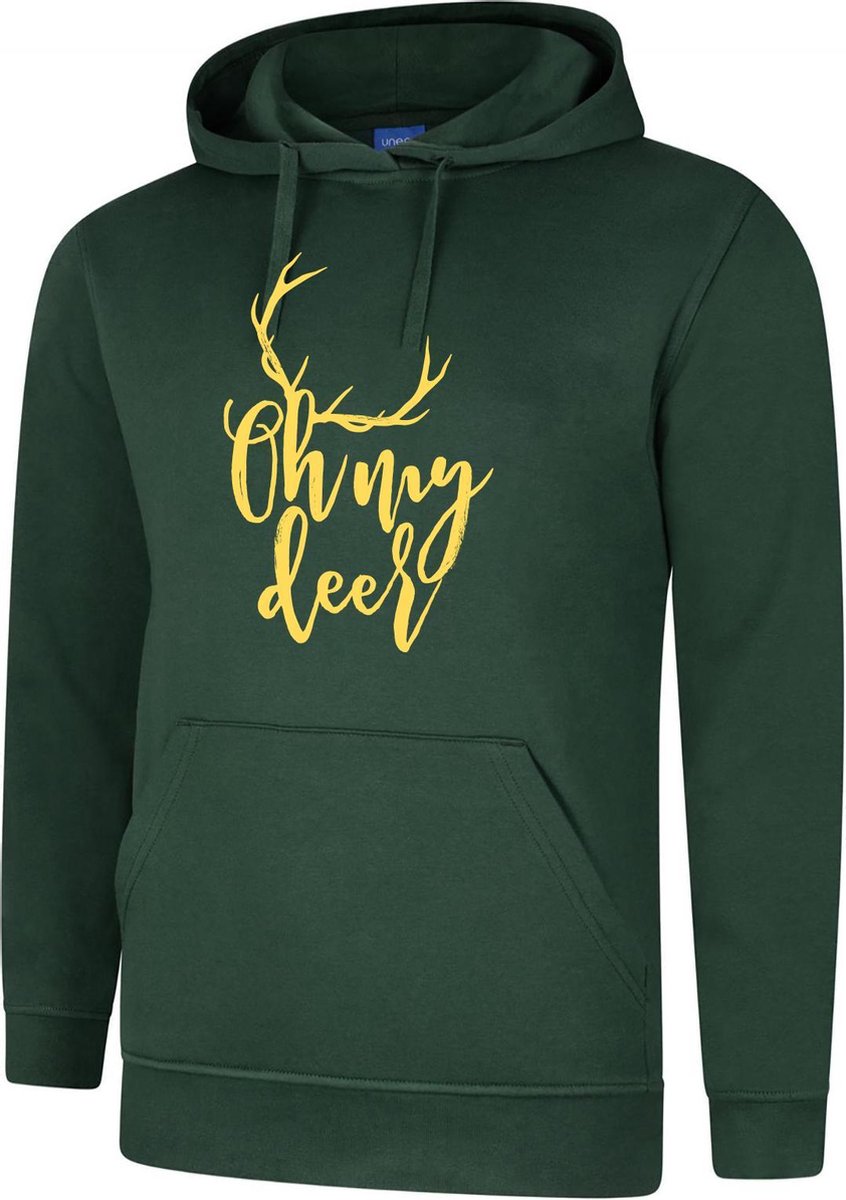 Hooded Sweater - met capuchon - Casual Hoodie - Lifestyle Hoody - Workout Sweater - Chill Sweater - Oh My Deer - Bottle Green - Maat M