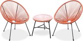 Set van 2 ei-vormige stoelen ACAPULCO met bijzettafel -Terra Cotta- Stoelen 4 poten design retro, met lage tafel, plastic koorden