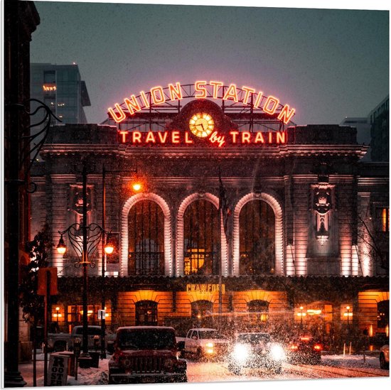 Forex - Union Station met Sneeuw - 80x80cm Foto op Forex