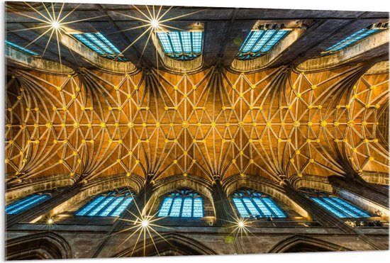 Acrylglas - Goud Plafond van heilig Gebouw - 120x80cm Foto op Acrylglas (Met Ophangsysteem)