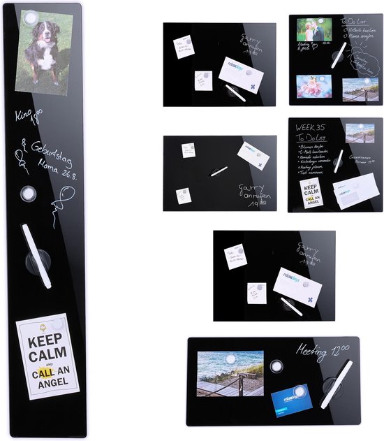 Relaxdays glassboard zwart - memobord - magneetbord - magnetisch prikbord - beschrijfbaar - 50 x 50 cm - Relaxdays