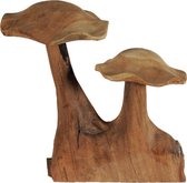 Houten paddenstoel - Teakhouten herfstdecoratie - Woonaccessoires - 30 x 22cm