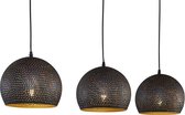 Design hanglamp 150 cm met 3 metalen kappen Ø 25 cm in bruin en zwart kleurig metaal