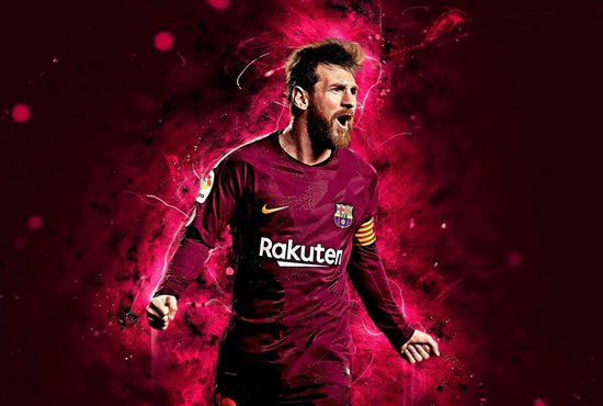 ? FC Barcelona • Lionel Messi 2 Canvas 90x60 cm • Foto print op Canvas schilderij ( Wanddecoratie woonkamer / slaapkamer / keuken / kantoor / bar / restaurant ) / Voetbal Canvas Schilderijen / Poster