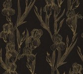 Livingwalls behangpapier bloemen zwart en geel - AS-375263 - 53 cm x 10,05 m
