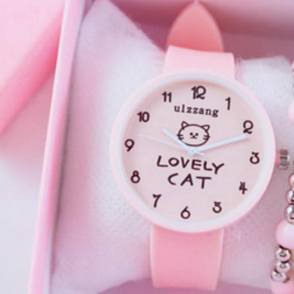 Clockx - Kinderhorloge - kat - rose - Kinder horloge - lovely cat - Meisjeshorloge