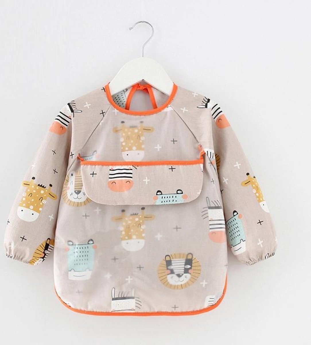 Goedkoopste Slabbetje lange mouwen met opvangbak jongens - leeuw - 12-36 maanden - Katoenen mouwen met kunststof voorzijde - Lange mouwen slabber