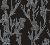 Livingwalls behangpapier bloemen zwart, grijs en wit - AS-375262 - 53 cm x 10,05 m