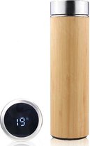 RSQUAD® - Thermosfles met LED scherm -  Drinkfles met temperatuur display  - Travel mug – Dubbelwandige thermofles – Reisbeker met digitale scherm - Bamboe hout