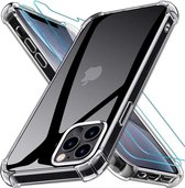 iPhone 12 Pro Max Hoesje Transparant - Anti Shock Hybrid Back Cover & 2X Glazen Screenprotector