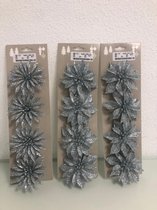 decoratieve bloemen zilver met knijpers - set van 3x4 stuks