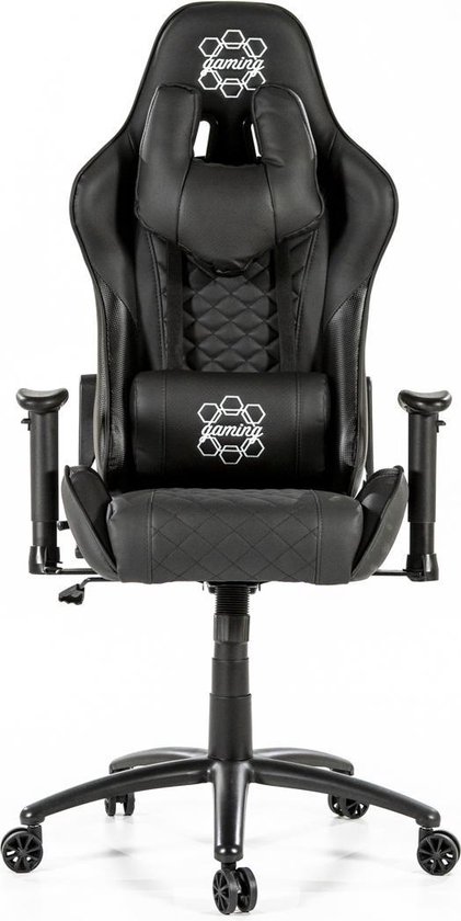 Game Stoel - Gaming Stoel - Gaming Chair - Zwart - Bureaustoel Met Nekkussen & Verstelbare Armleuningen - Instelbare Zithoogte - Gamestoel Alain