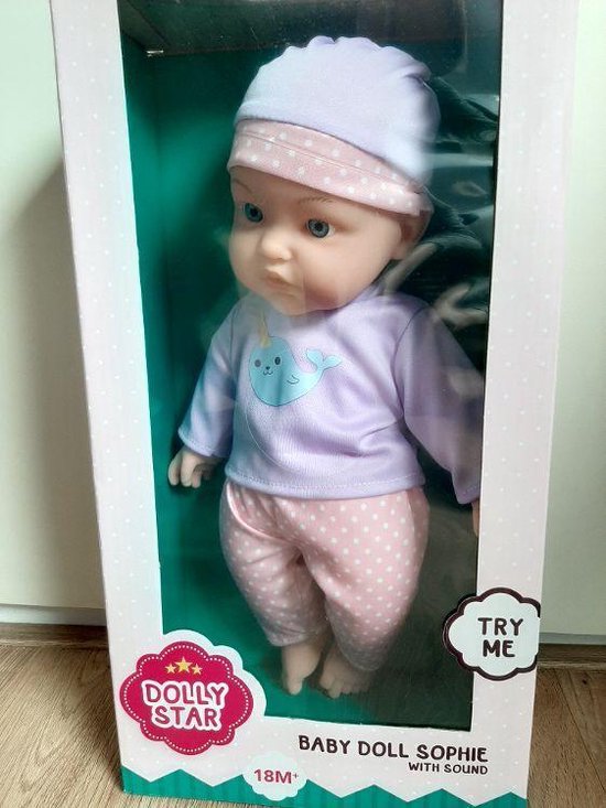 Baby Doll Sophie met geluid 40cm en magic baby flesje bol