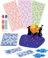 Bingo spel gekleurd/oranje complete set nummers 1-90 met molen, 148x bingokaarten en 2x stiften - Bingospel - Bingo spellen - Bingomolen met bingokaarten - Bingo spelen