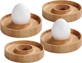 4x Bamboe houten eierdopjes 10 x 2 cm - Tafel dekken - Ronde eierdoppen - Ontbijt