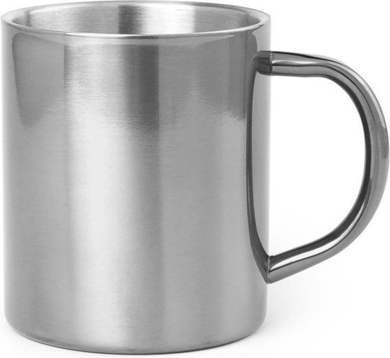 1x Drinkbeker/mok zilver 280 ml - RVS - Zilveren mokken/bekers voor onbijt  en lunch | bol.com