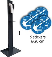 Desinfectiezuil met automatische touchfree dispenser met sensor 100% lekvrij + 5 mondkapje stickers