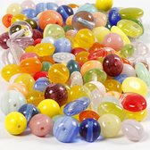 Glazen kralen, afm 6-13 mm, gatgrootte 0,5-1,5 mm, 350 gr, diverse kleuren