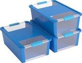 KIS Bi-Box M opbergbox - 26L - 3 stuks - Blauw met deksel