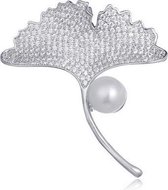 Geshe-Luxe broche Ginkgo biloba met synthetishe parel en zirkonia-dames cadeau-5cm-boom sieraden