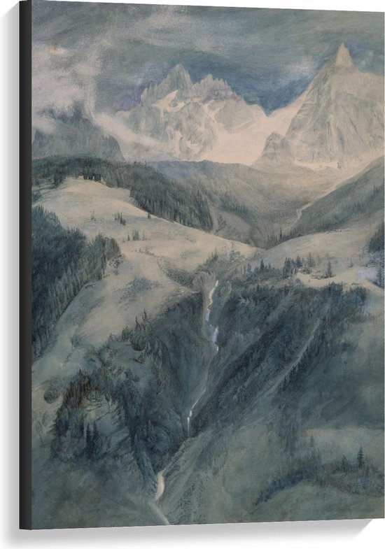 Canvas  - Landschap Bergen met Sneeuw  - 60x90cm Foto op Canvas Schilderij (Wanddecoratie op Canvas)