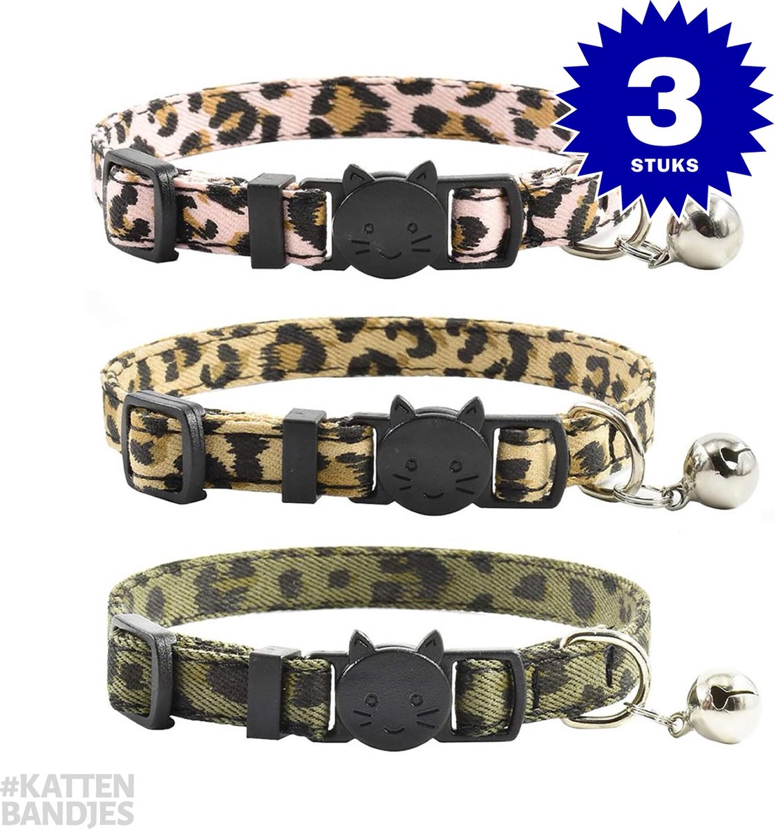 4 Stuks Roze Kattenhalsband, Verstelbaar Kitten Halsband met