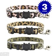 Kattenhalsband | Halsband kat | Kattenbandje | Kitten | Kattenband met belletje | Kattenhalsbanden met veiligheidssluiting in leopard print - 3-pack