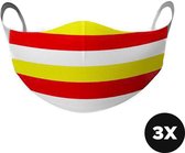 Mondkapje print – Mondmasker – Mondkapje wasbaar - Mondkapje katoen - Oeteldonk rood-wit-geel – 3 stuks