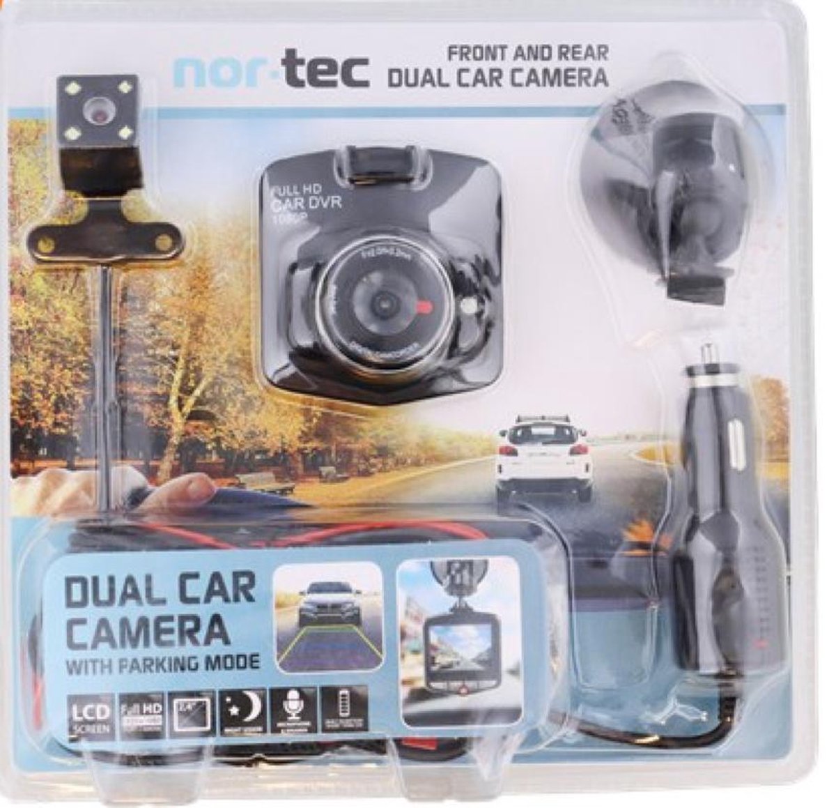 Dashboard camera - Full HD - Met microfoon, parkeerfunctie en night vision - Dashcam - Voor en achteruitrijcamera