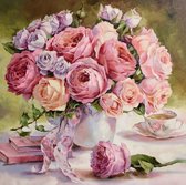 EnjoyeuS Diamond Painting bloemen boeket pionen rozen in vaas - Flowers Pionies roses in vase  "Bloemen - Flowers - Serie"  40x40 |Diamond painting schilderen volwassenen