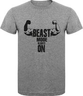 Fitness T-Shirt - Gym T-shirt - Work Out T-shirt - Sport T-Shirt - Regular Fit T-Shirt - Beast Mode Always On - Sports Grey - Maat M