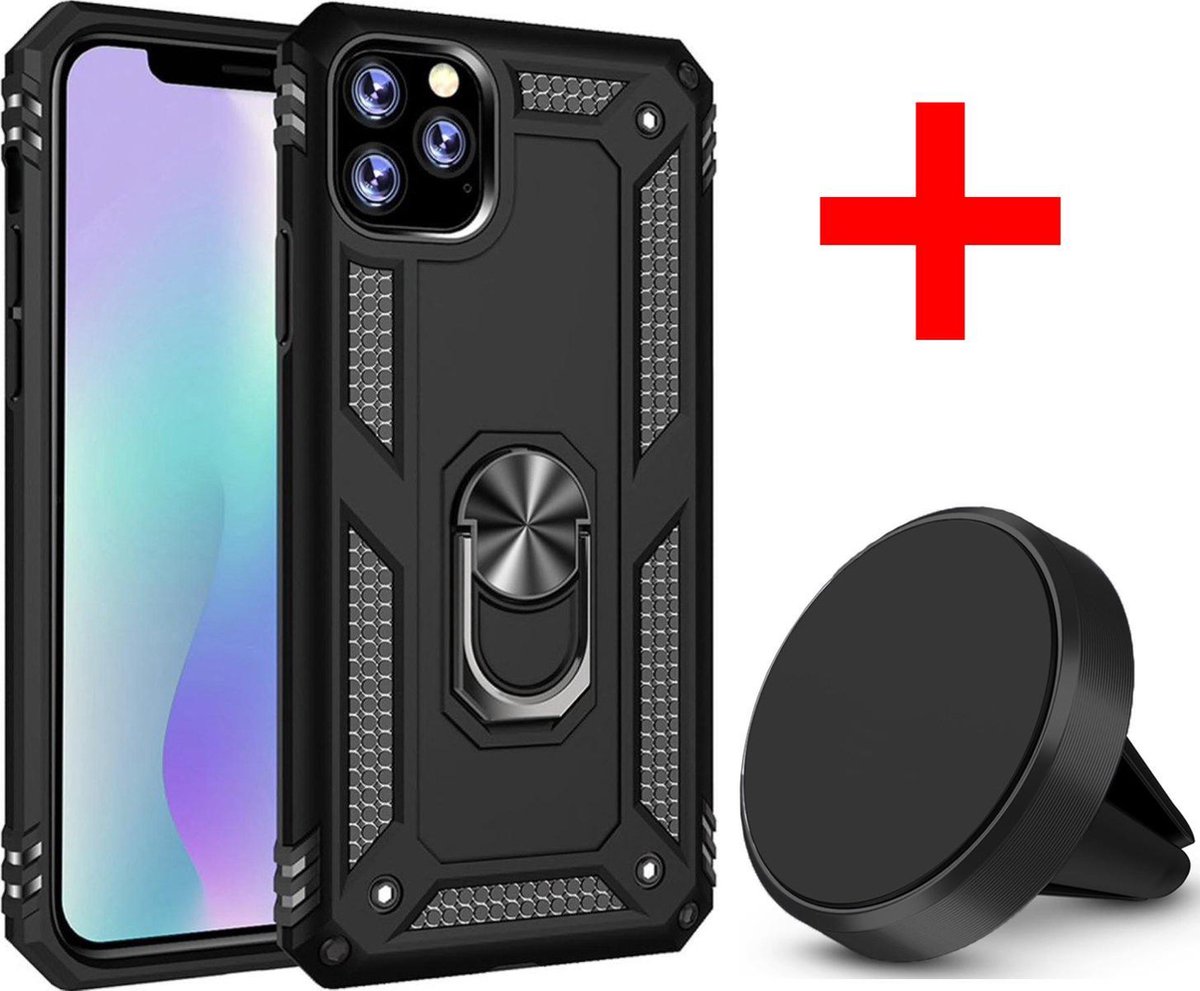 Geschikt voor Apple iPhone 11 Pro Magnetische Backcover - Zwart - Ring - Inclusief Magneet