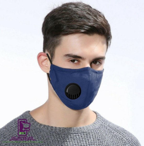 Mondkapje Wasbaar Herbruikbaar Mondmasker Met Ventiel en 1 vervangbare PM2.5 Filter - Katoenen Mondmasker met ventiel en filter - Mouth Mask - Stoffen Mond masker - Herbruikbaar Mond Kapje - Blauw - Fashion Mask