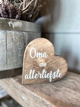 Teksthart oma de allerliefste /  houten hart / moederdag / cadeau / verjaardag