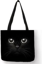 Boodschappentas schoudertas stof zwarte kat poes 40 x 40 cm shopping bag tas