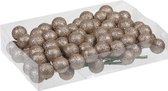 80x Champagne glitter mini kerstballen stekers kunststof 3 cm - Kerststukje maken onderdelen