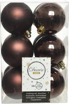 12x Donkerbruine kunststof kerstballen 6 cm - Mat/glans - Onbreekbare plastic kerstballen - Kerstboomversiering donkerbruin