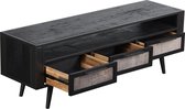 NordicMindiRattan TV-meubel met 1 legplank en 3 laden, zwart.