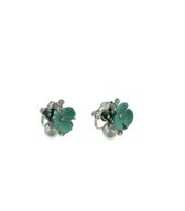 Mint groene oorclips met bloem, strass en parel