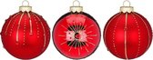 Set van 3 - Gedecoreerde Rode Deluxe Kerstballen 8 cm