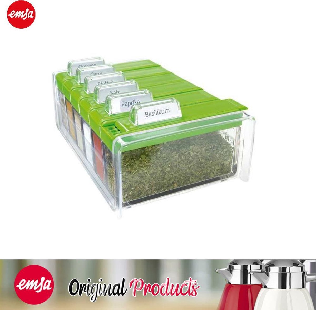 Boîte système de cartes Emsa SPICE BOX pour épices avec 6 herbes.  transparent / vert | bol.com
